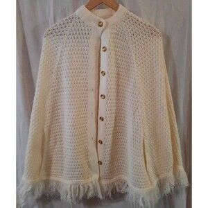 Vintage Castle Square Poncho Shawl Cape Button-Up Made In USA